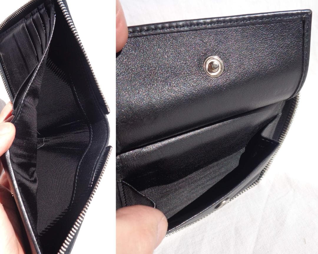 美品 BALENCIAGA パンチングロゴレザーラウンドジップ二つ折り財布 黒