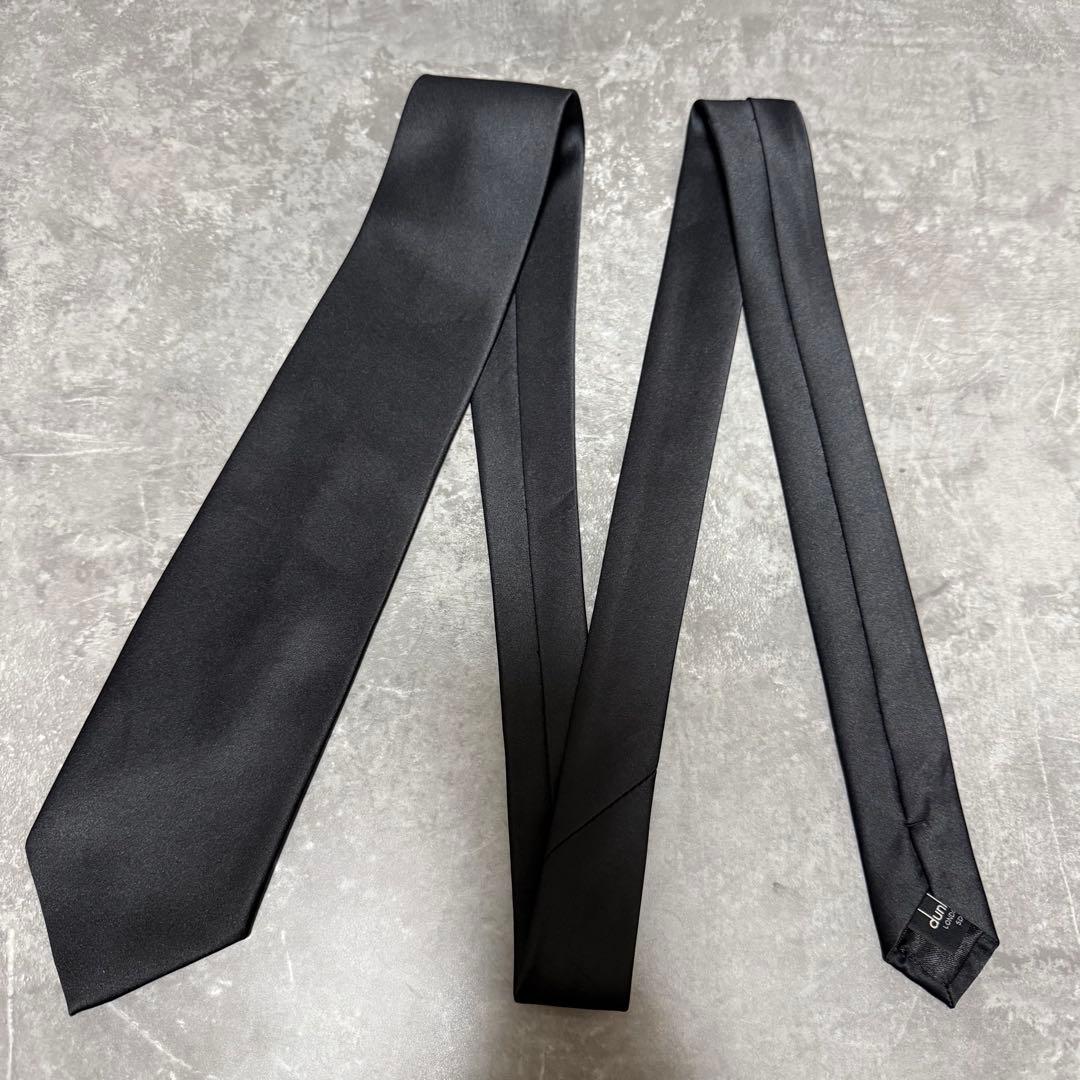 【✨極美品✨】Dunhill ダンヒル ネクタイ ソリッド 無地 光沢 ブラック
