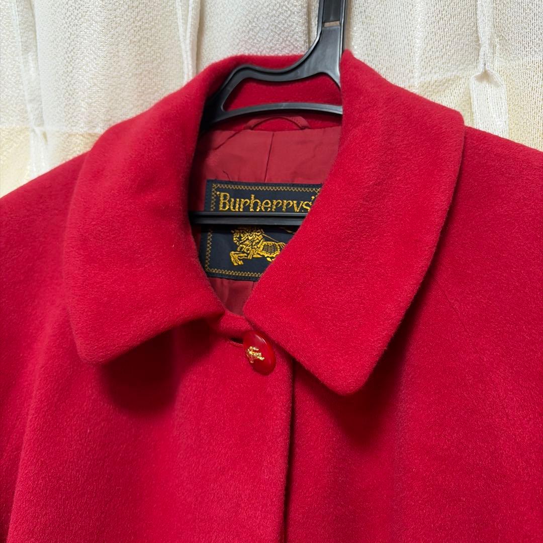BURBERRY バーバリー アンゴラ100％ 赤色 金ボタン 比翼コート