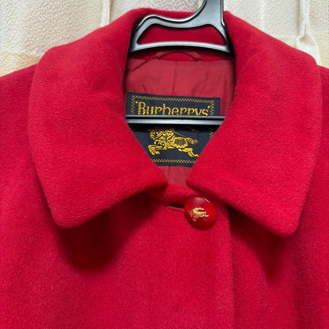 BURBERRY バーバリー アンゴラ100％ 赤色 金ボタン 比翼コート