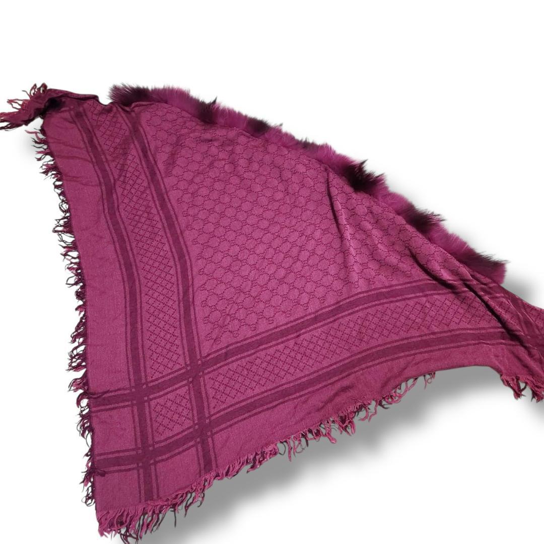 【美品125×125】グッチ ストール フォックスファー GG柄 ディアマンテ