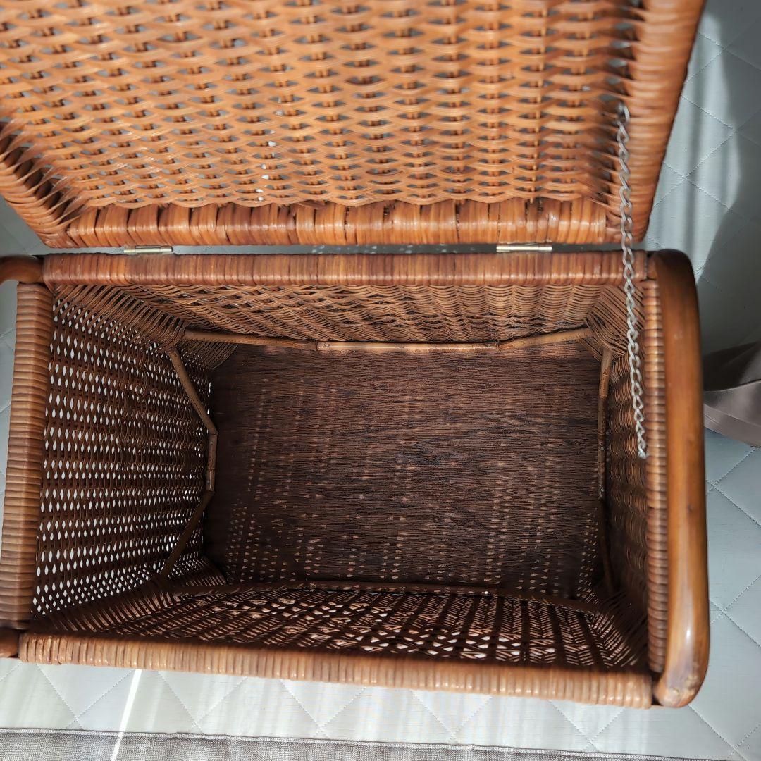 ラタン籐大型バスケット 昭和レトロ