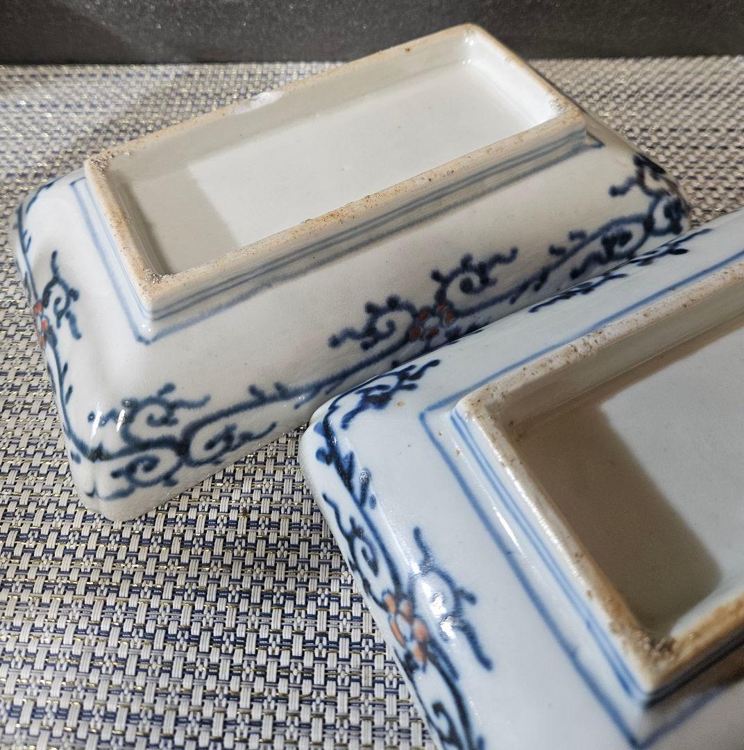 【上作古伊万里❗】幕末〜明治　古伊万里　染錦　波　亀甲　花　径20.0cm皿2客