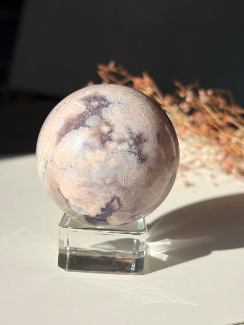 ☆癒し系天然石☆ 花満開　ピンクアメジストフラワースフィアΦ50mm