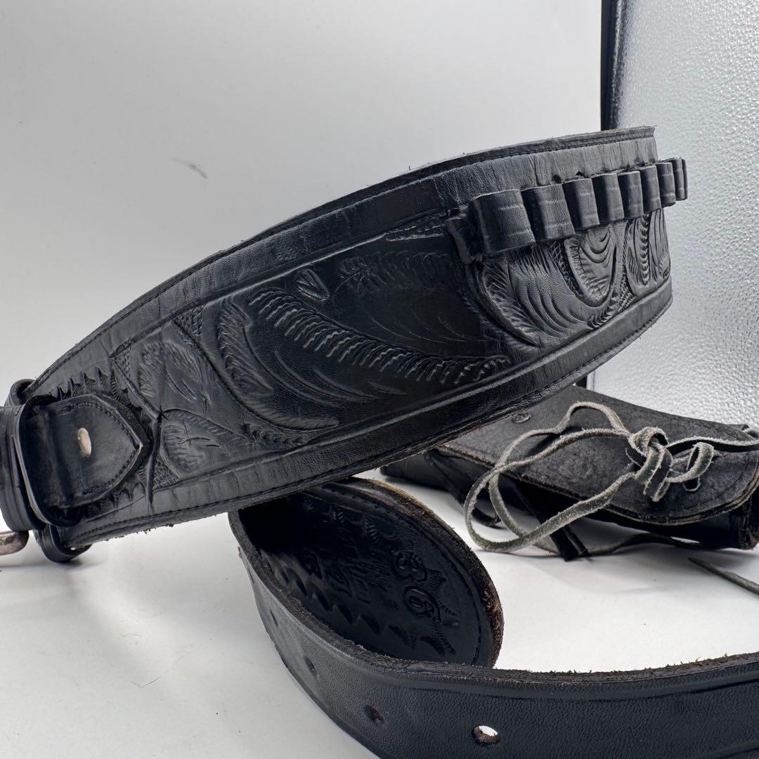 本革 カービングレザー ガンホルダーベルト ウエスタンスタイル