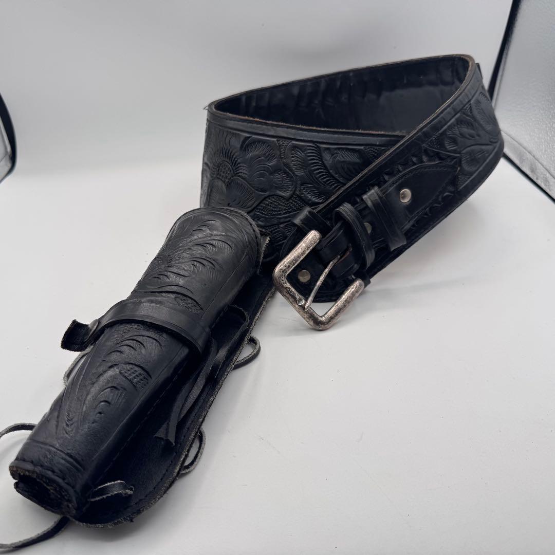 本革 カービングレザー ガンホルダーベルト ウエスタンスタイル