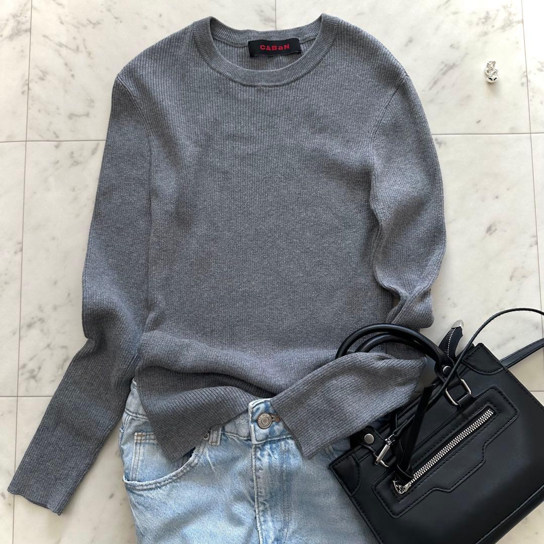 美品キャバン トゥモローランド コットンカシミヤ リブクルーネックプルオーバー