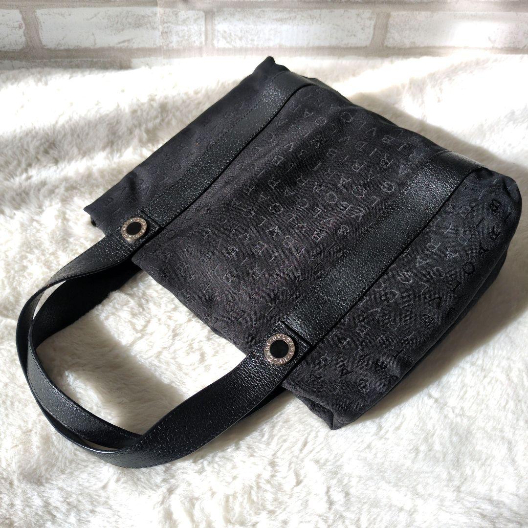 ブラックキャンバス　レザーブルガリロゴマニアトートバッグ黒 トートバッグ