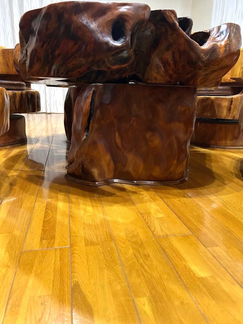 【希少】屋久杉 応接セット ローテーブル 椅子4脚 無垢 天然木 一枚板 配送可