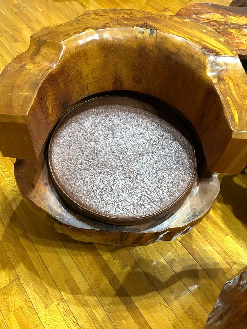 【希少】屋久杉 応接セット ローテーブル 椅子4脚 無垢 天然木 一枚板 配送可