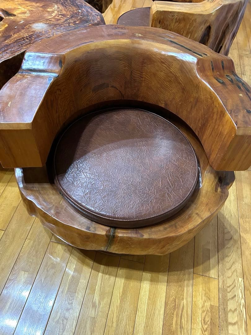 【希少】屋久杉 応接セット ローテーブル 椅子4脚 無垢 天然木 一枚板 配送可