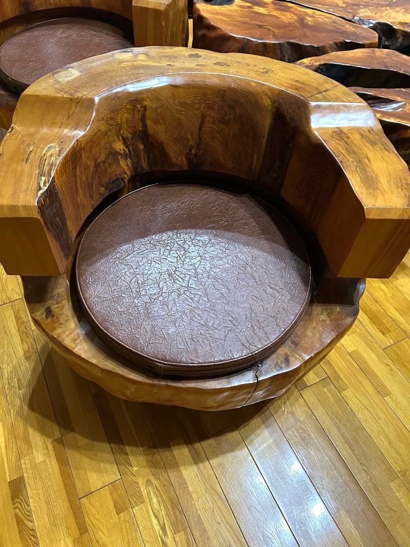 【希少】屋久杉 応接セット ローテーブル 椅子4脚 無垢 天然木 一枚板 配送可