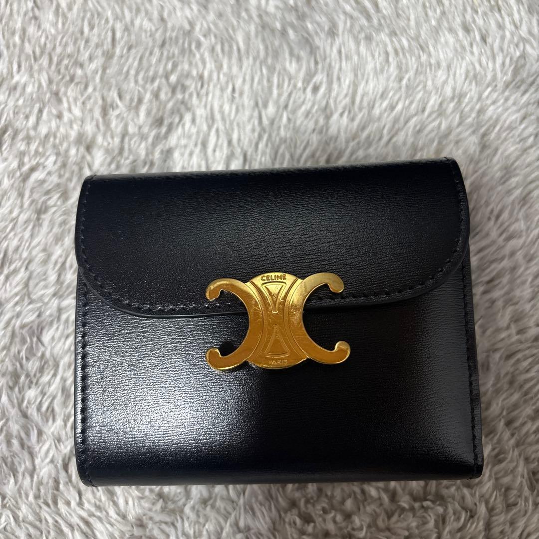 Celine ブラックレザー 二つ折り財布