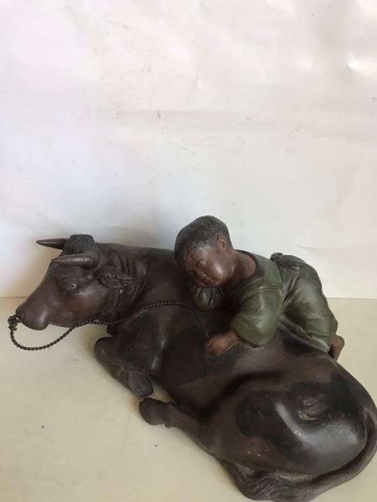 古銅製牛置物，工芸品，金工細作，長27cm，重4200克