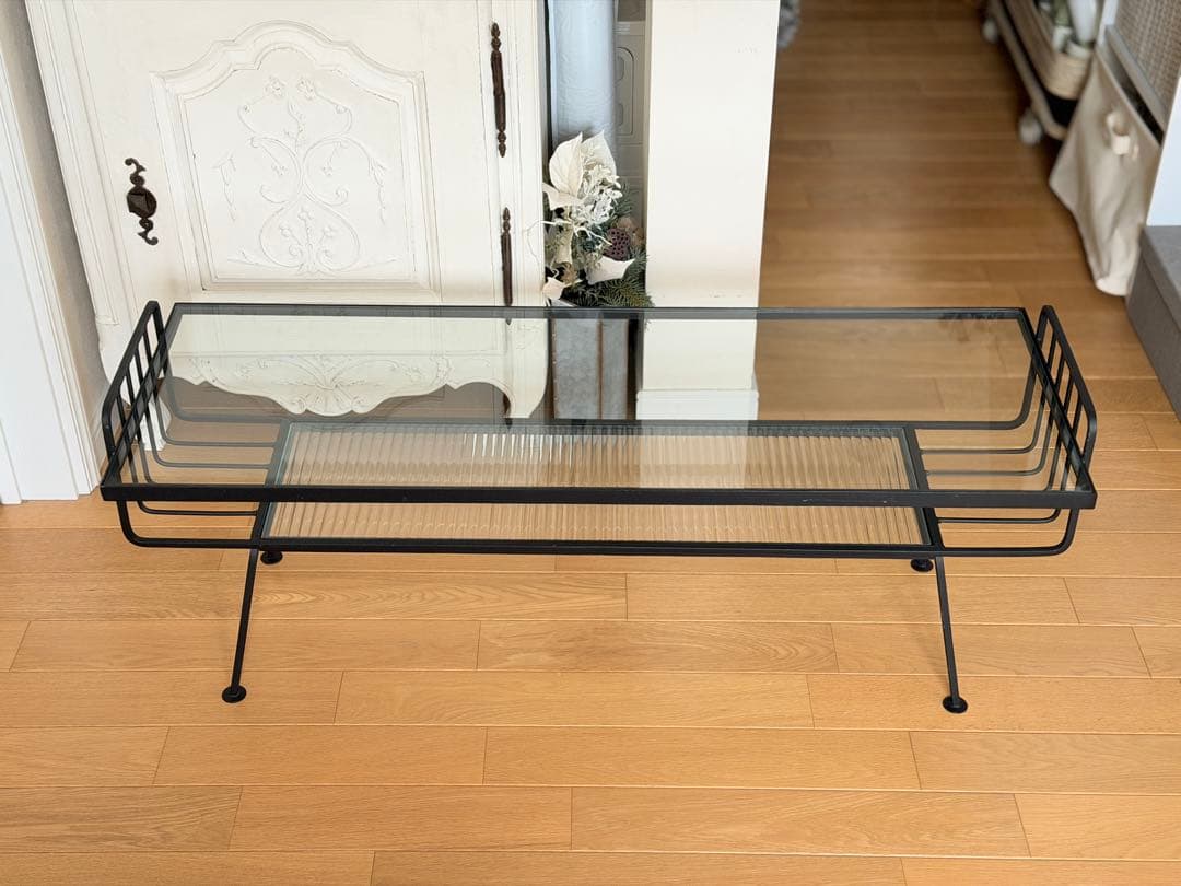 【unico】 アイアン×ガラスのローテーブル、テレビボード