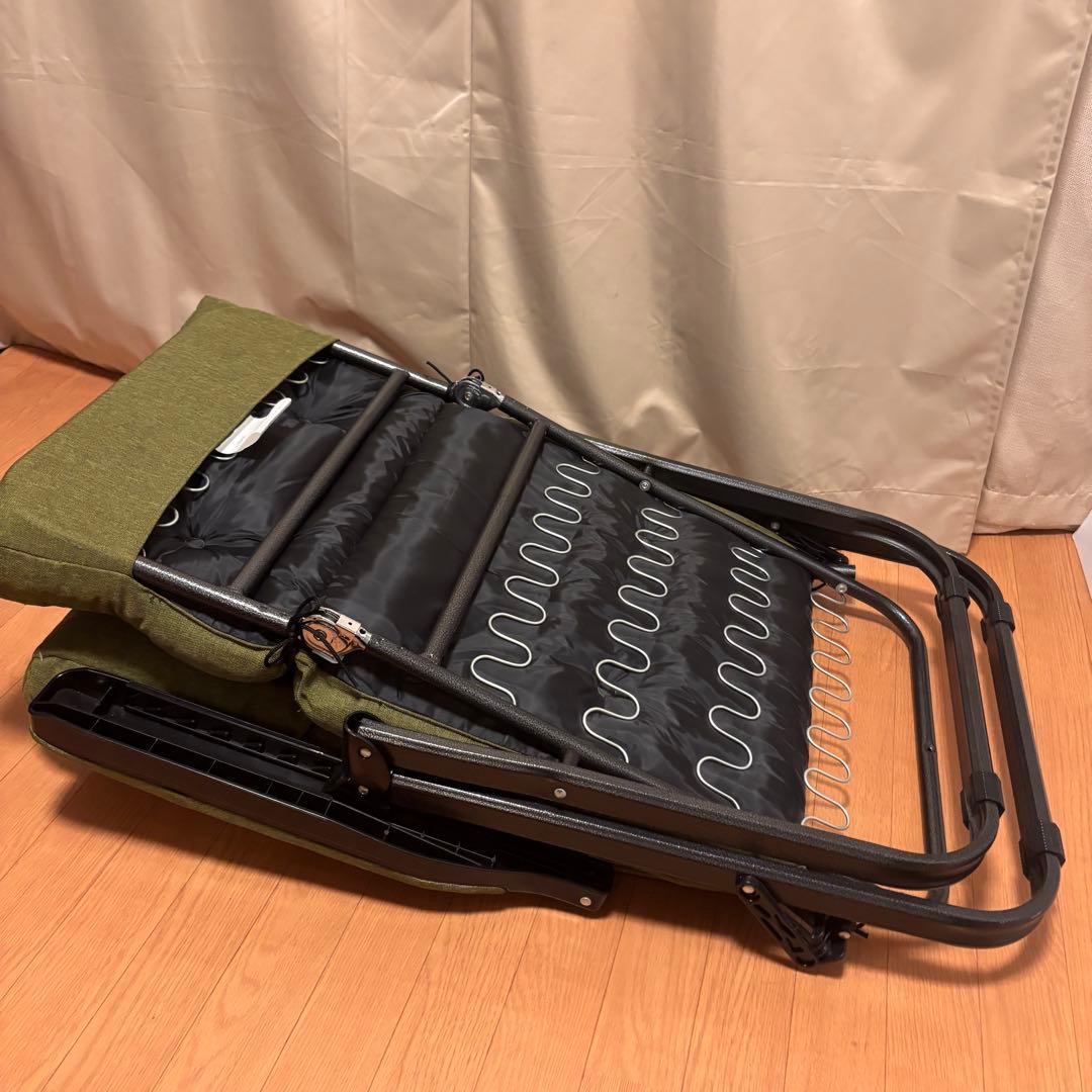 【美品】タック フットレスト付きリクライニングチェア グリーン リラックスチェア