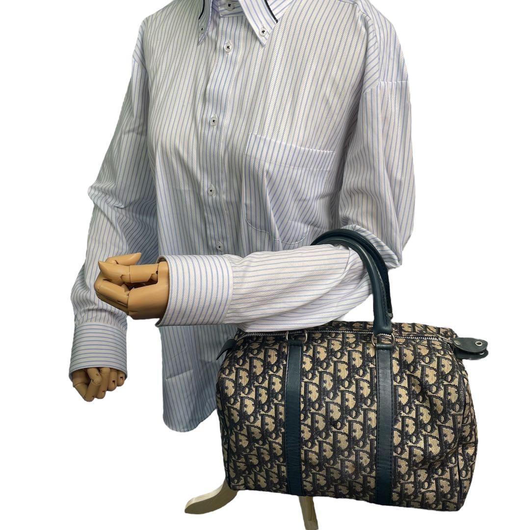 ディオール ミニボストンバッグ ハンド トロッター キャンバス レザー ネイビー