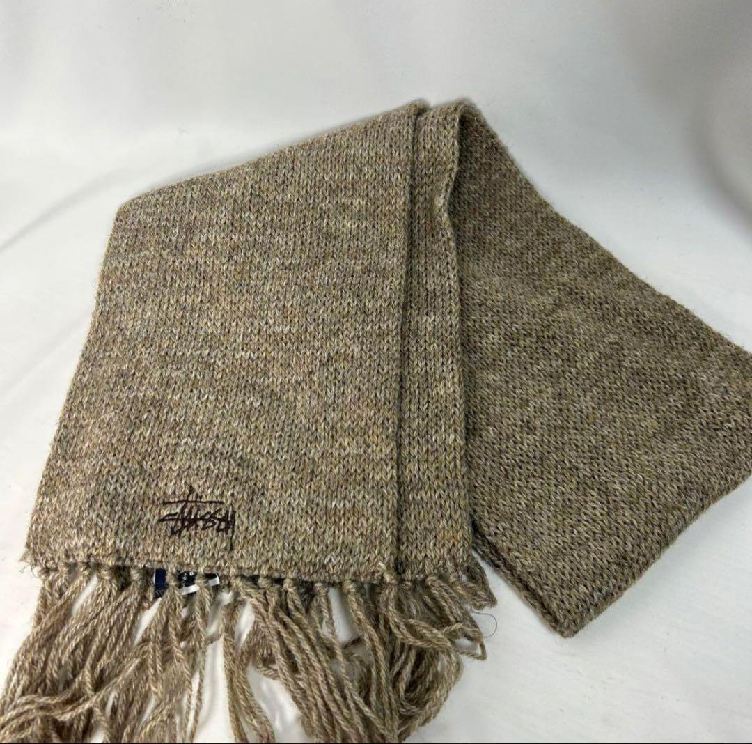 90s 紺タグ Stussy ブラウン マフラー ウール