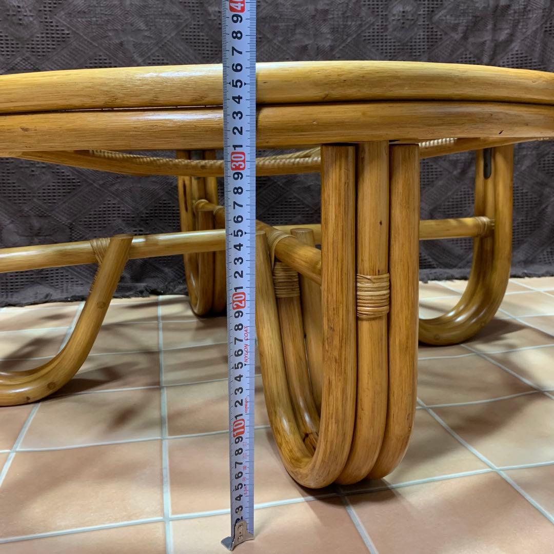 【美品】ラタン 籐 ガラステーブル アジアン 籐 円卓 ヴィンテージ レトロ