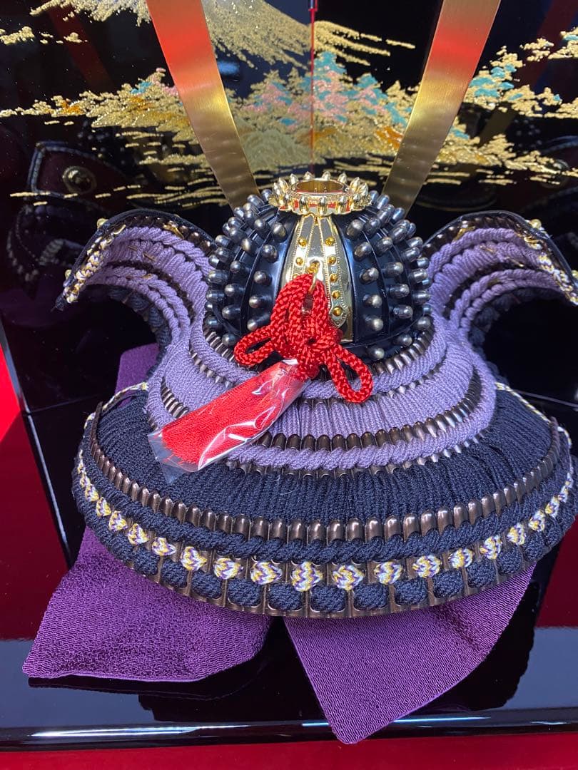 五月人形　兜飾り　会津塗り収納セット　正絹糸　平安義兼