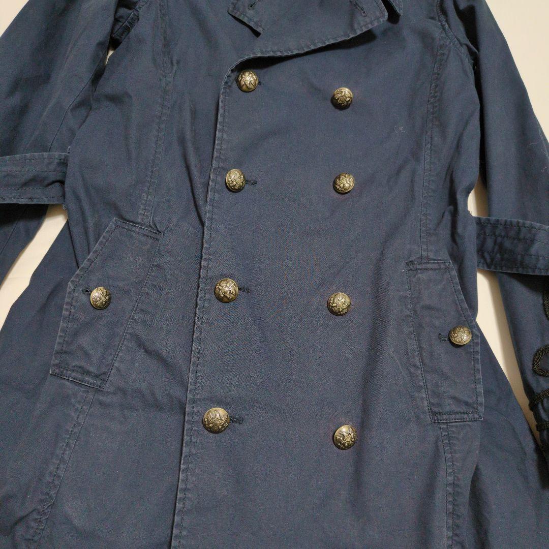 ラルフローレンラグビー　トレンチコート　ダブル　銀ボタン　コットン　ネイビー