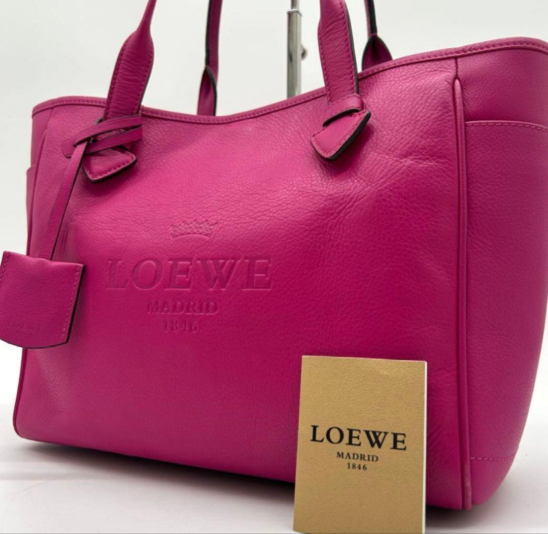【美品 A4可】ロエベ ヘリテージ トートバッグ レザー ピンク 大容量