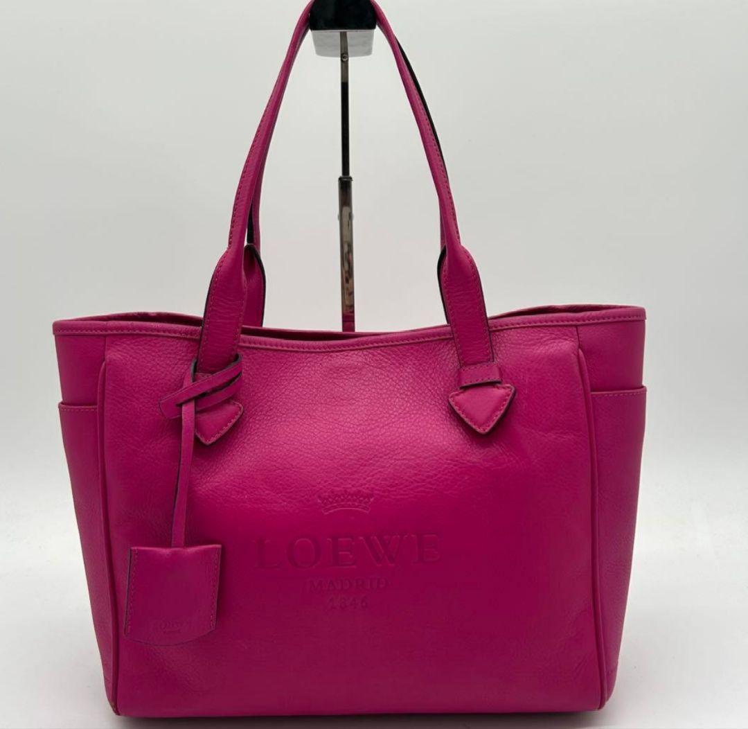 【美品 A4可】ロエベ ヘリテージ トートバッグ レザー ピンク 大容量