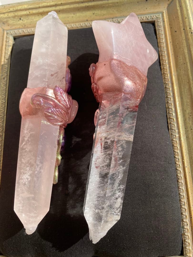 ローズクォーツ水晶アメジストの魔法のスティック　魔法棒魔法の杖4点セット天然石