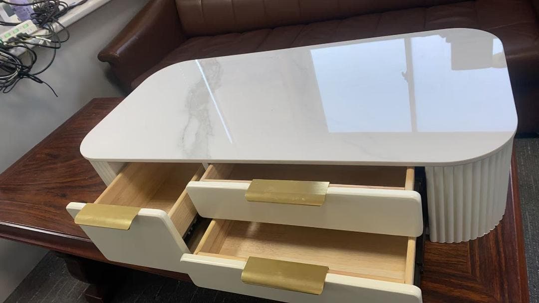 【美品】大理石天板三色変化LEDミラードレッサー訳あり品212-80-01