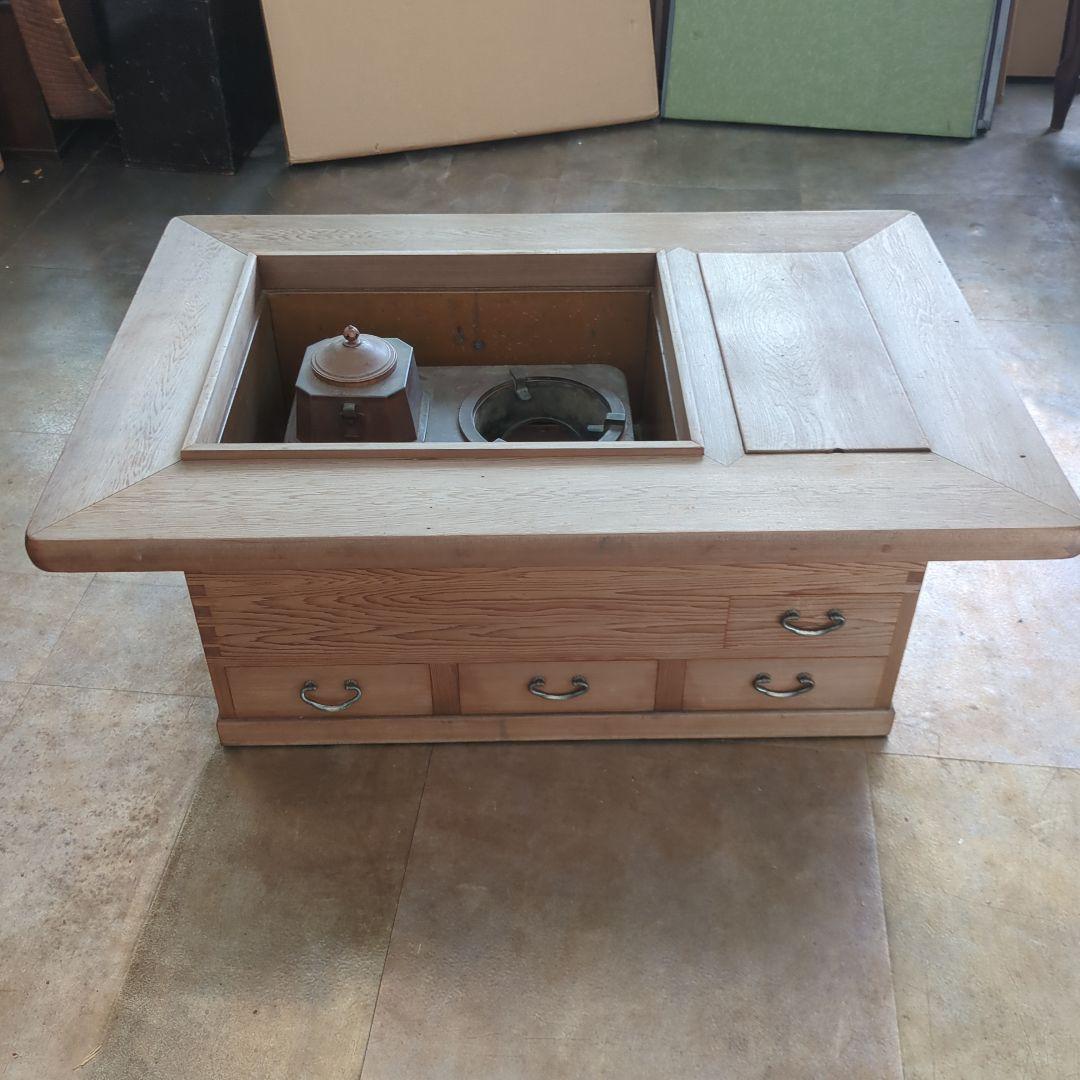 骨董 長火鉢 関西火鉢 ひのき 檜 銅器のどうこう付き 内側銅器 テーブル