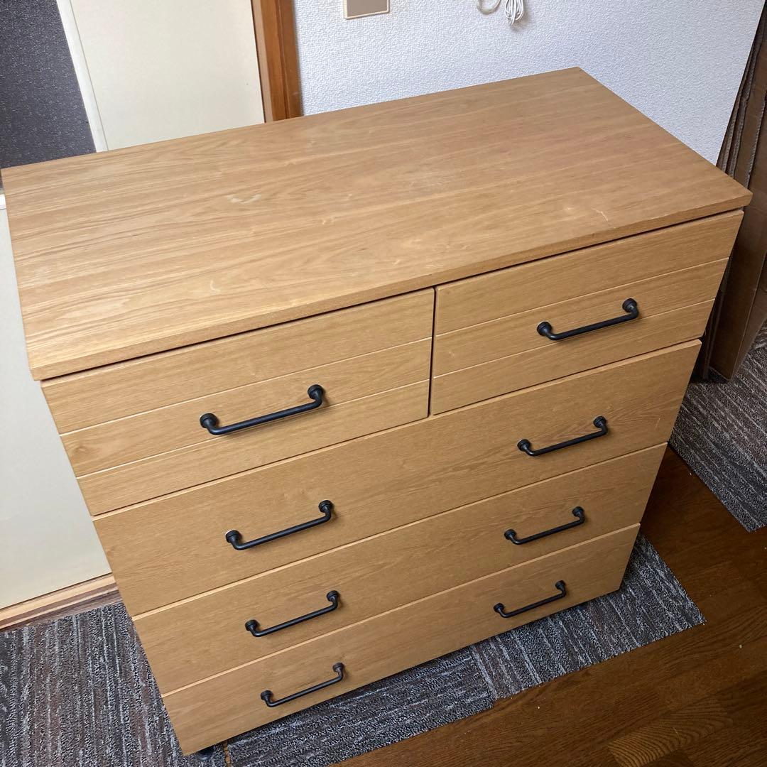 LOWYA 木製チェスト 整理箪笥 タンス4段 引き出し5個 88×42×102