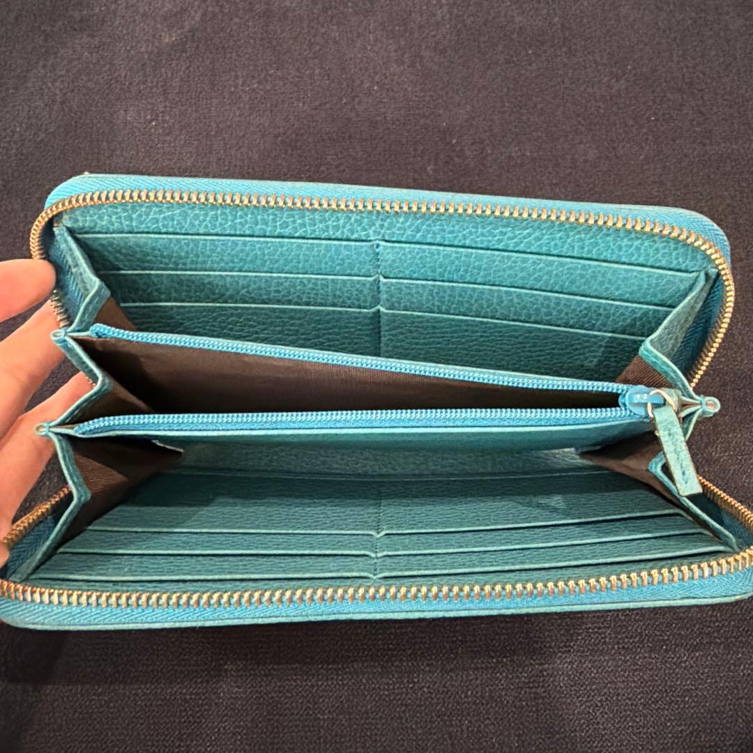 グッチ 長財布 GG キャンバス ターコイズブルー ラウンドファスナー