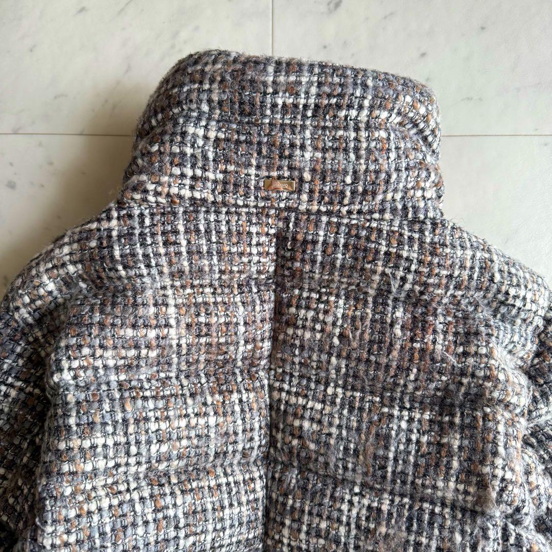 美品 ヘルノ サイズ44 ツイード スタンドカラー ショート ダウンジャケット