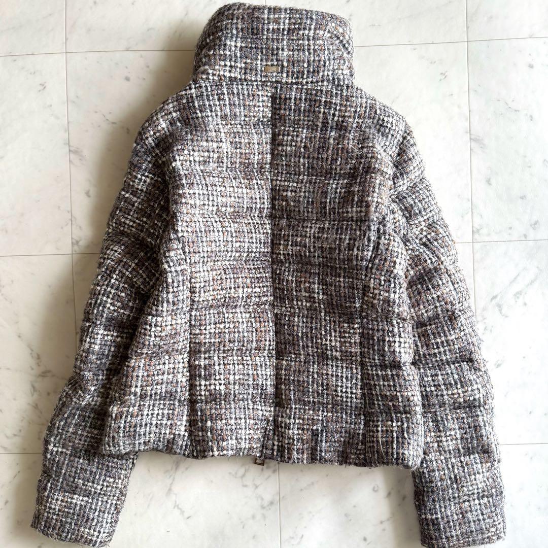 美品 ヘルノ サイズ44 ツイード スタンドカラー ショート ダウンジャケット