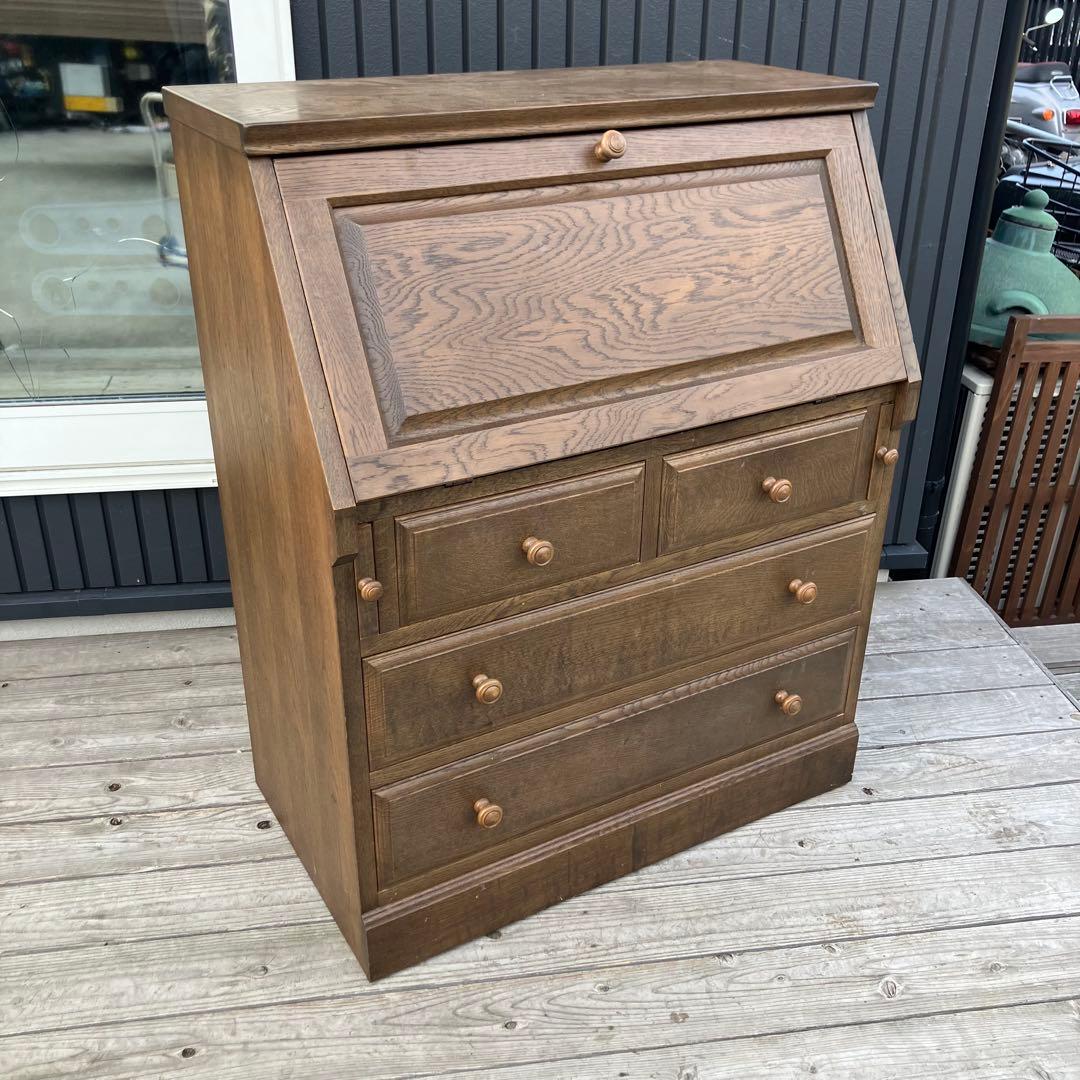 英国クラシック 木製 ライティングビューロ 4段引き出し サイドボード 文机