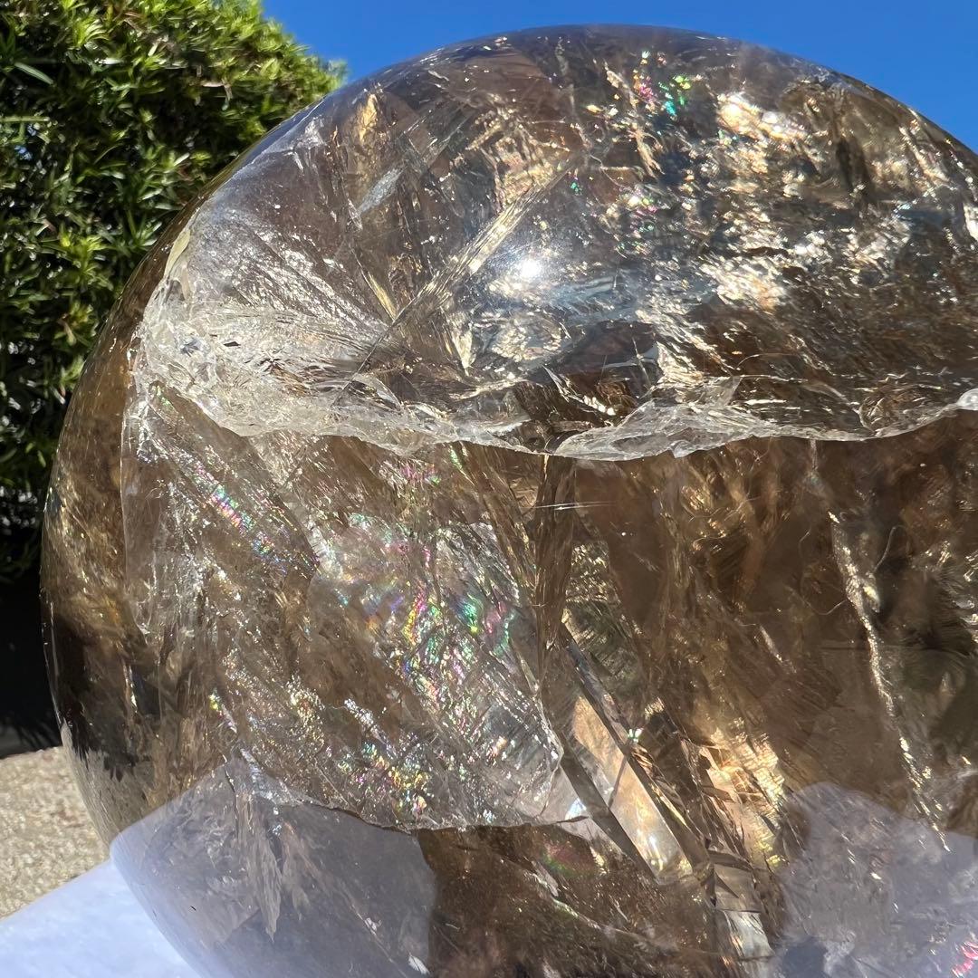 ☆激凄美大宝珠☆極上別格品☆レインボー スモーキークォーツ 丸玉 天然石 浄化