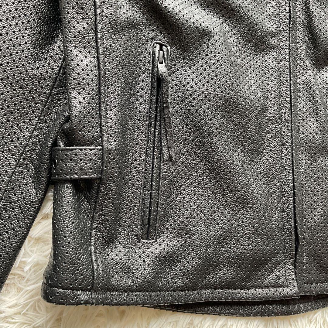 美品✨カドヤ　パンチング　レザージャケット　シングルライダース　3L ブラック