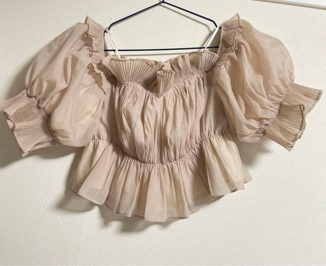 snidel スナイデル ボリュームギャザーフリルオフショルブラウス ピンク