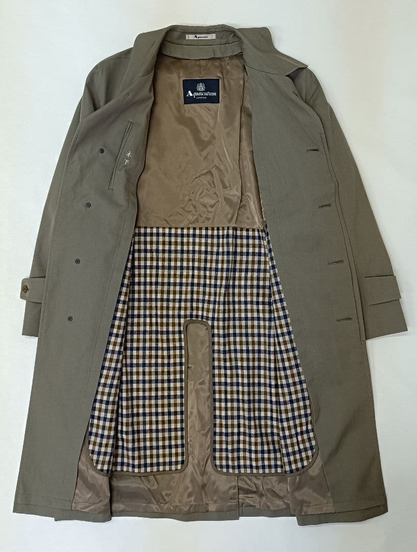 【Aquascutum London】カーキ高級ステンカラーコートL寸l10