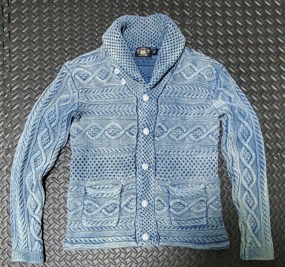 美品 RRL インディゴブルー ショールカラー カーディガン