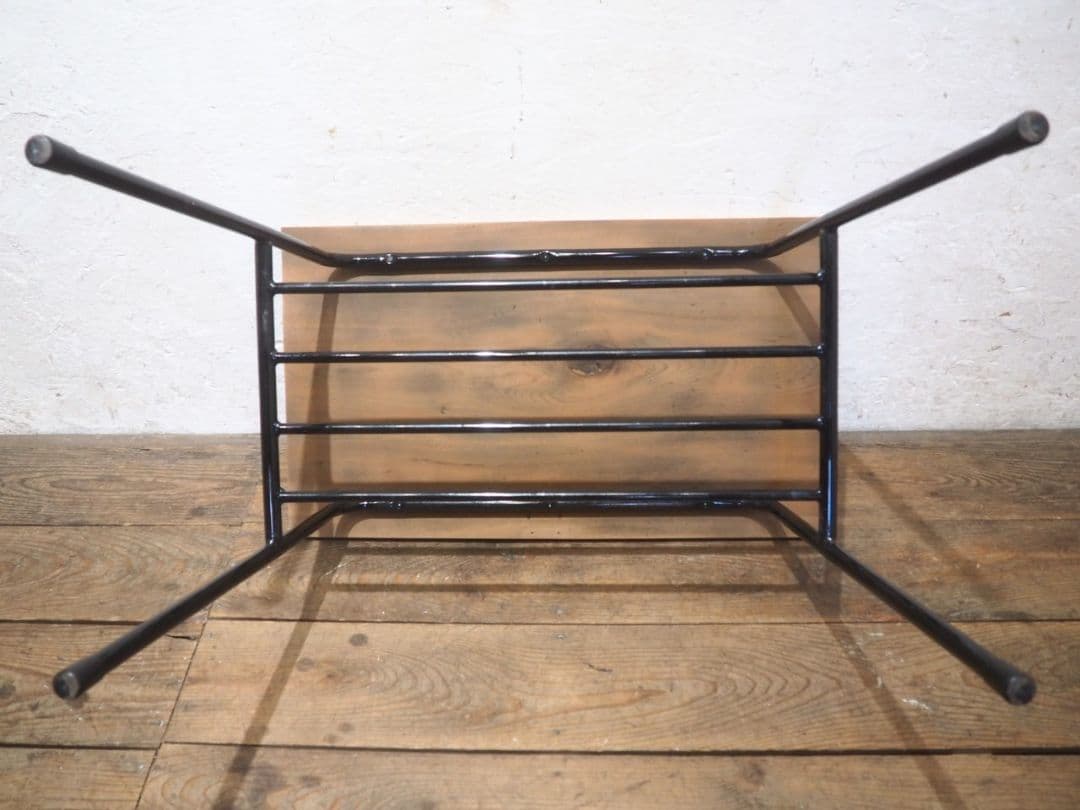 1235 ①古い木と鉄脚のテーブル　デスク　作業台　リメイク　レトロ　ビンテージ