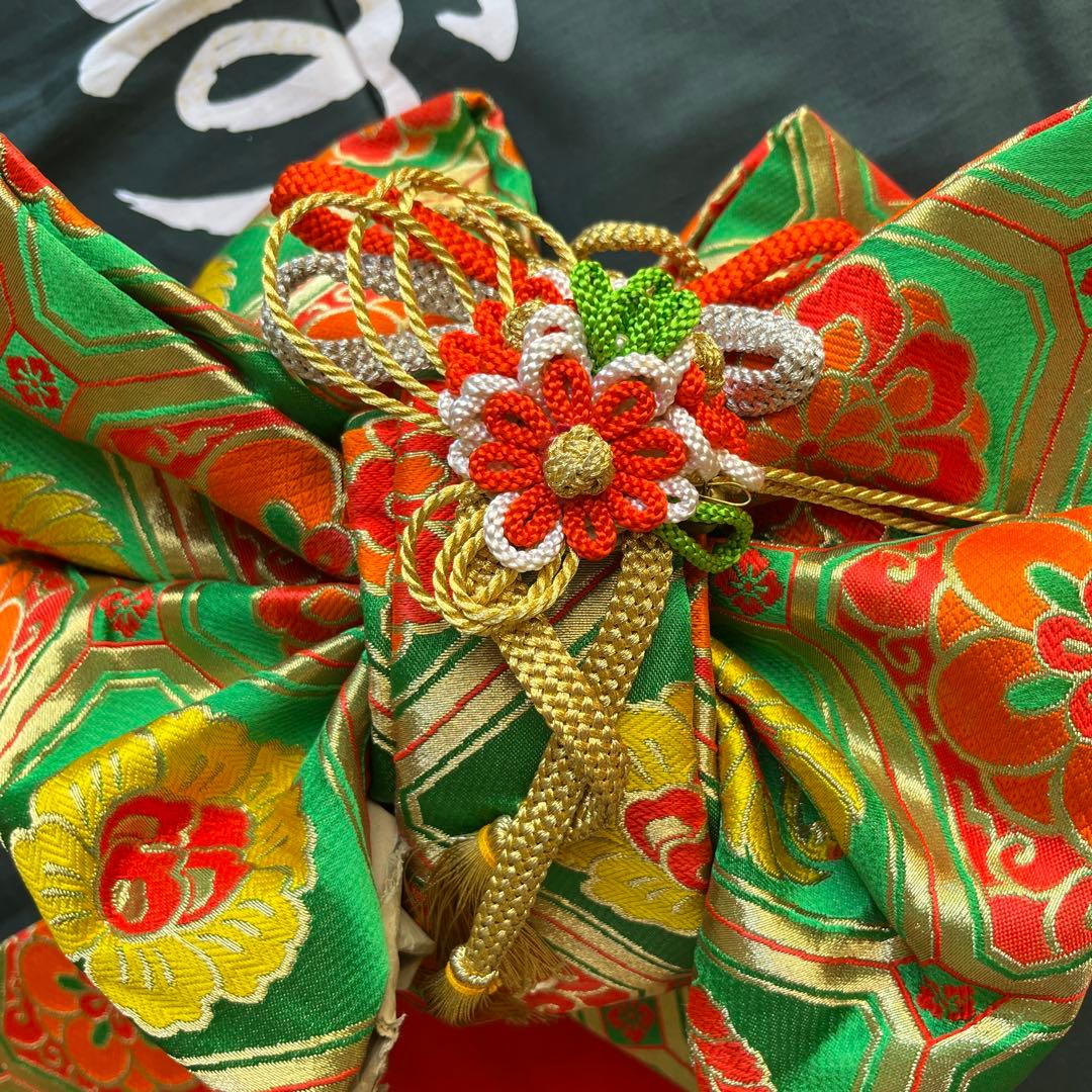 七五三 七歳着物　アンティーク　刺繍艶やか10点セット　オレンジ