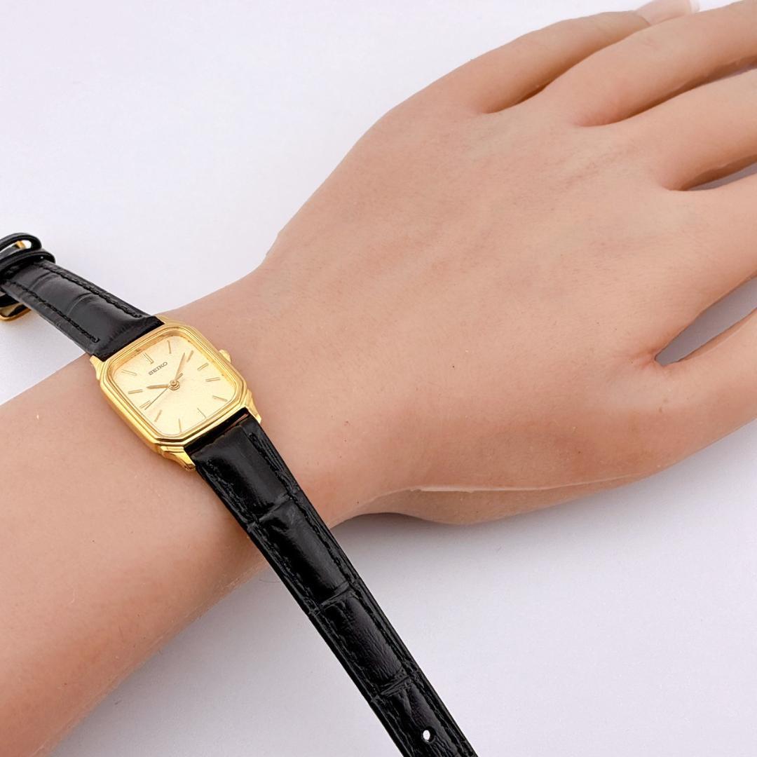 【美品/電池交換済】SEIKO　腕時計　新品ベルト　クォーツ　ゴールド　ブラック
