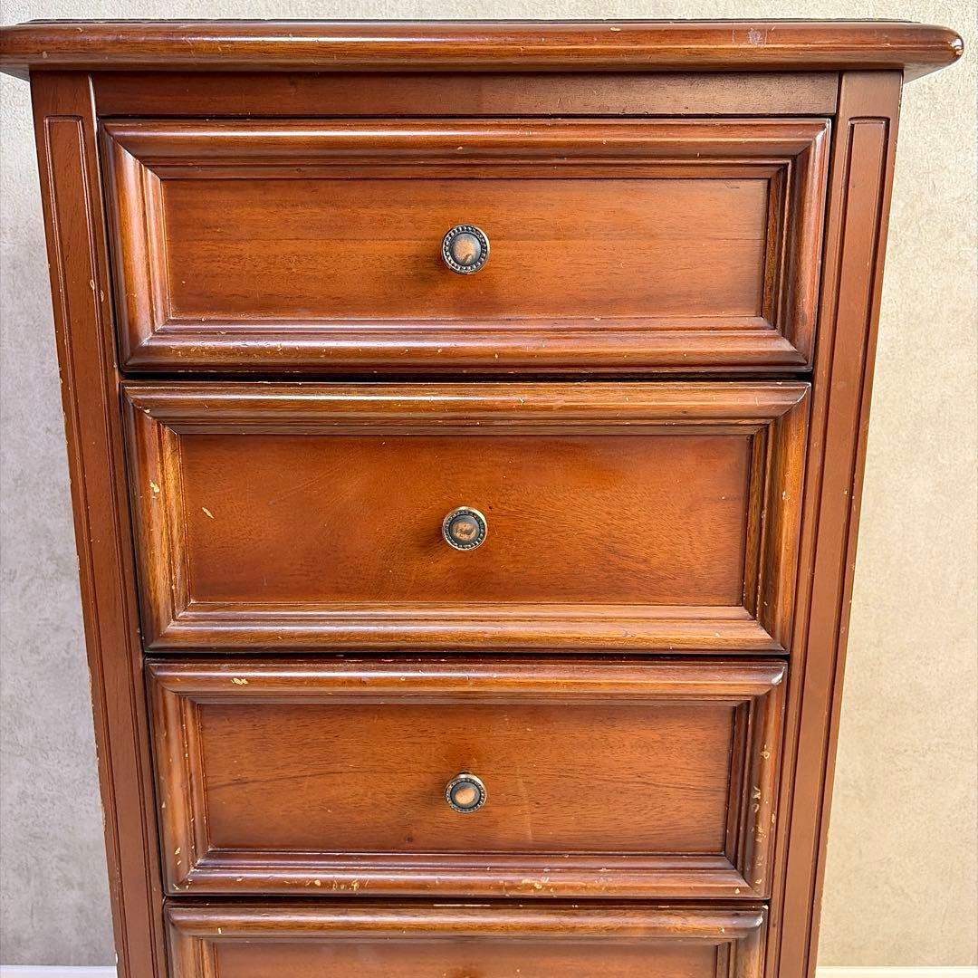 アンティーク調 5段チェスト 天然木 収納棚 コンソール クラシック レトロ