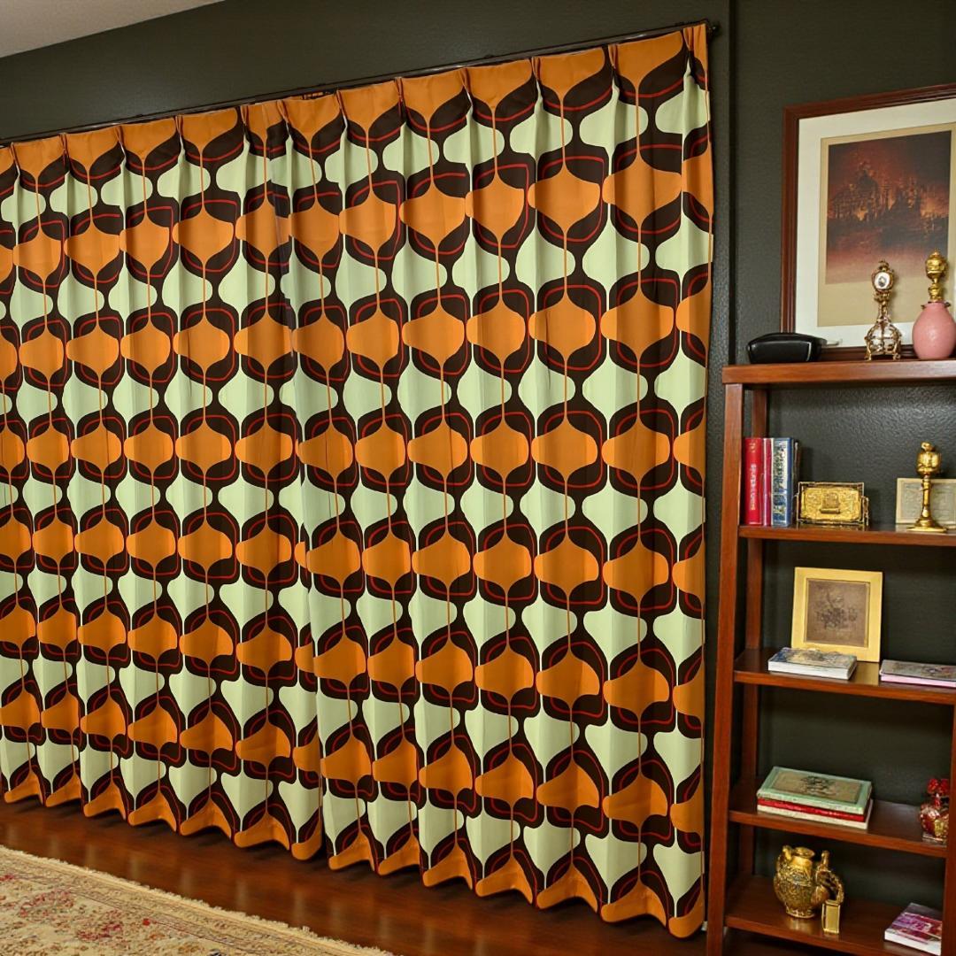 ミッドセンチュリー レトロ 昭和 ドレープカーテン×3組でお得な割引価格