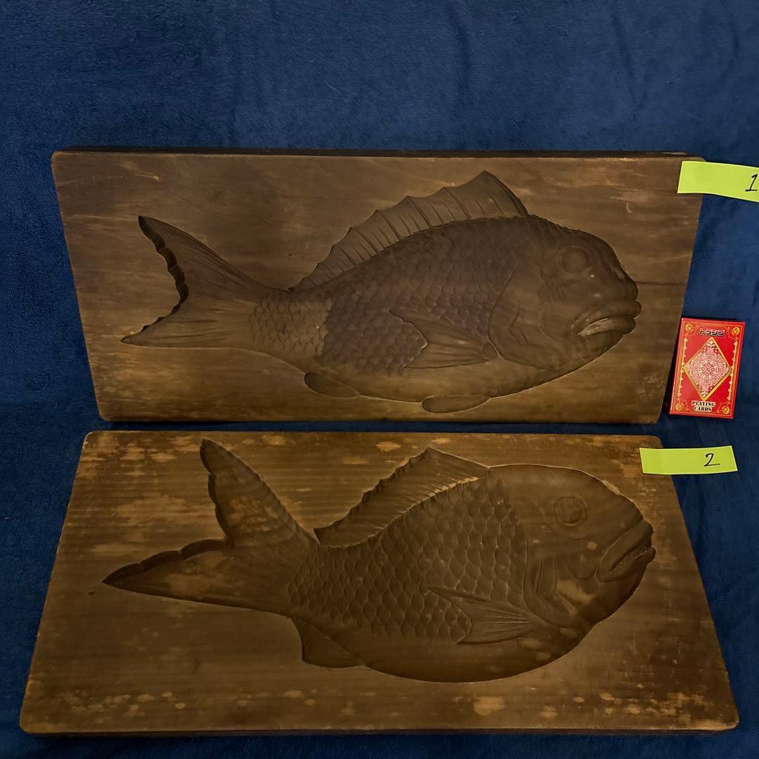 ⬛︎特大⬛︎大型鯛菓子型2点⬛︎菓子型⬛︎古道具⬛︎和菓子⬛︎アンティーク縁起物タイ魚古民具