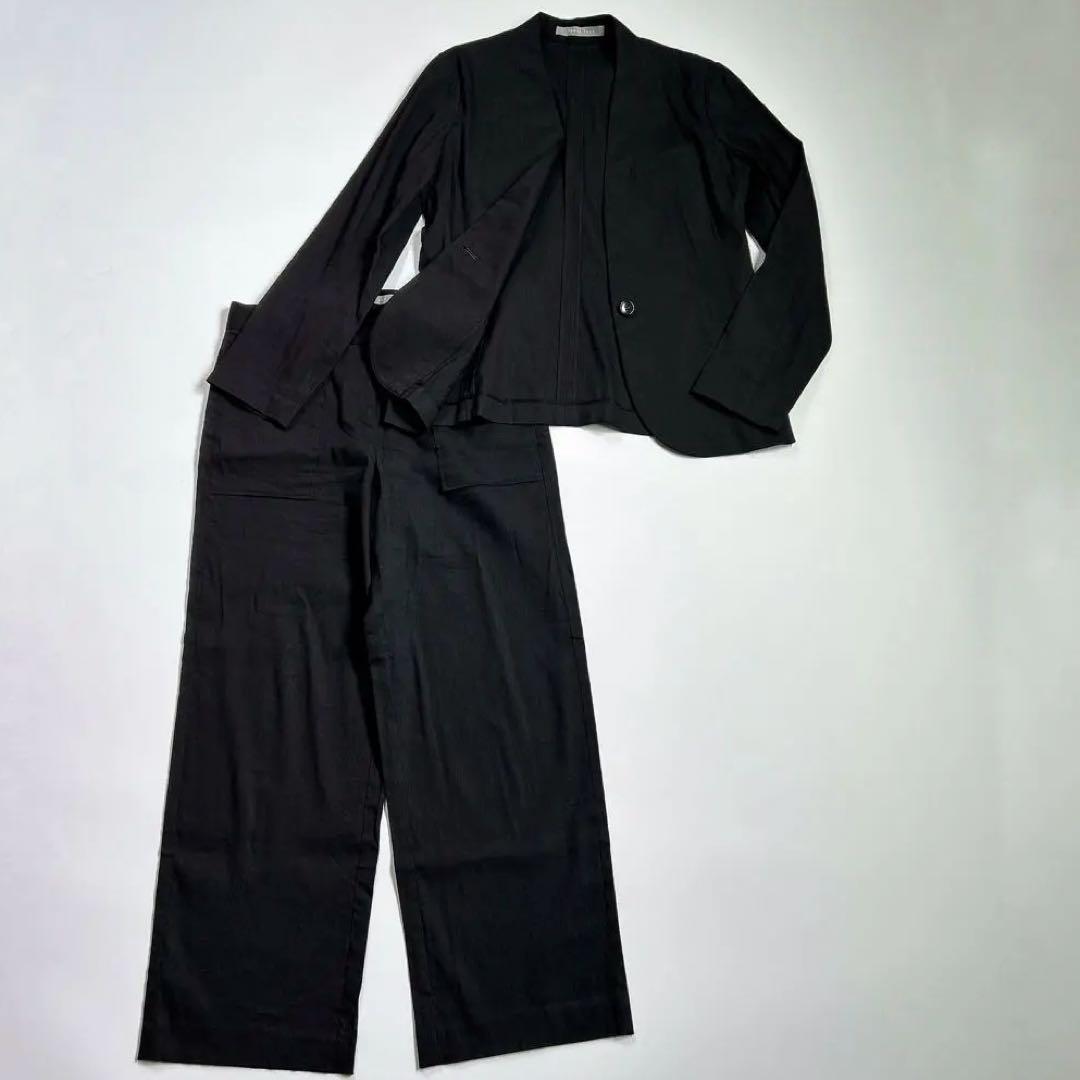 美品♡セオリーリュクス　ノーカラージャケット　ワイドパンツ　スーツ　リネン　黒