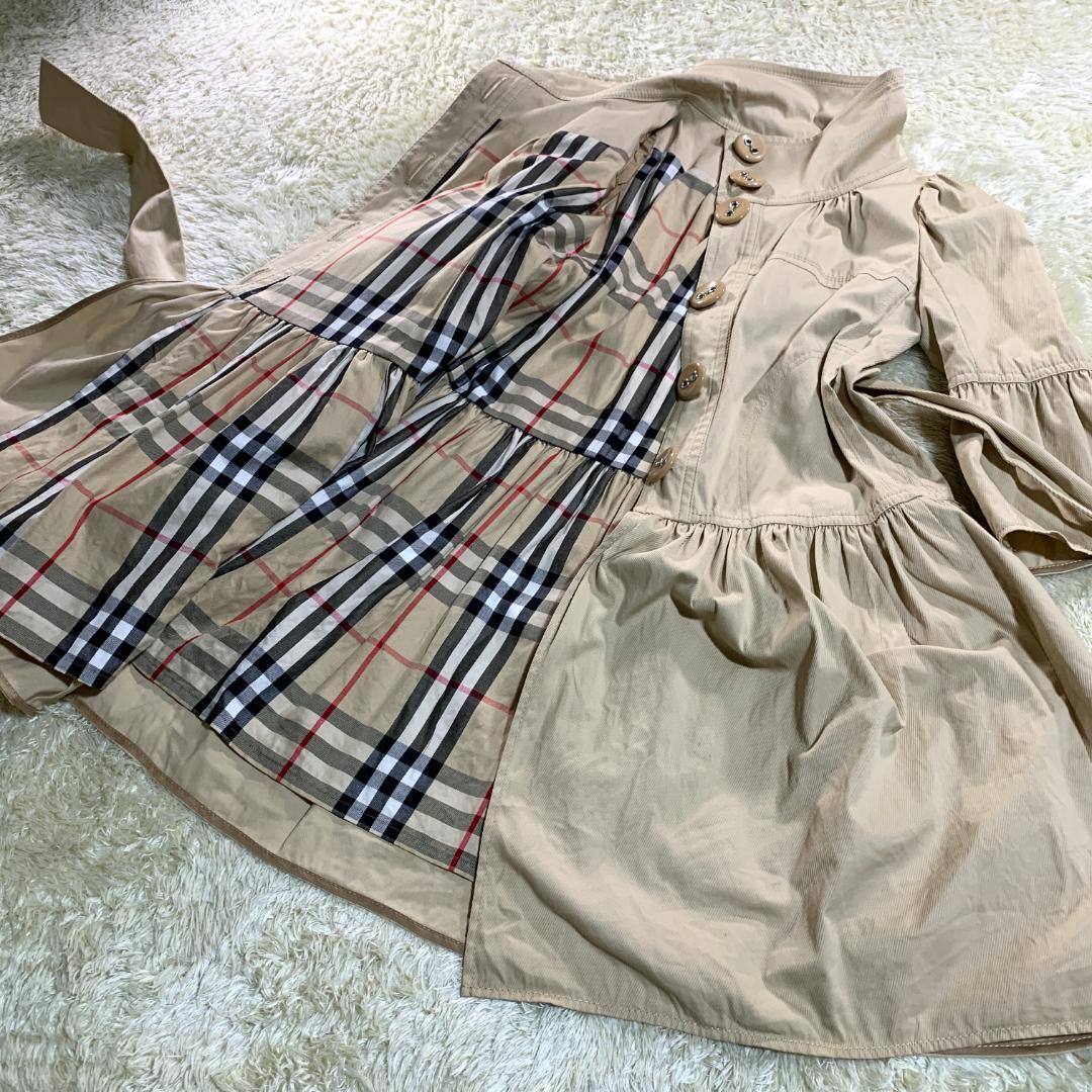 バーバリーブルーレーベル ノバチェック トレンチコート フレア 38 リボン