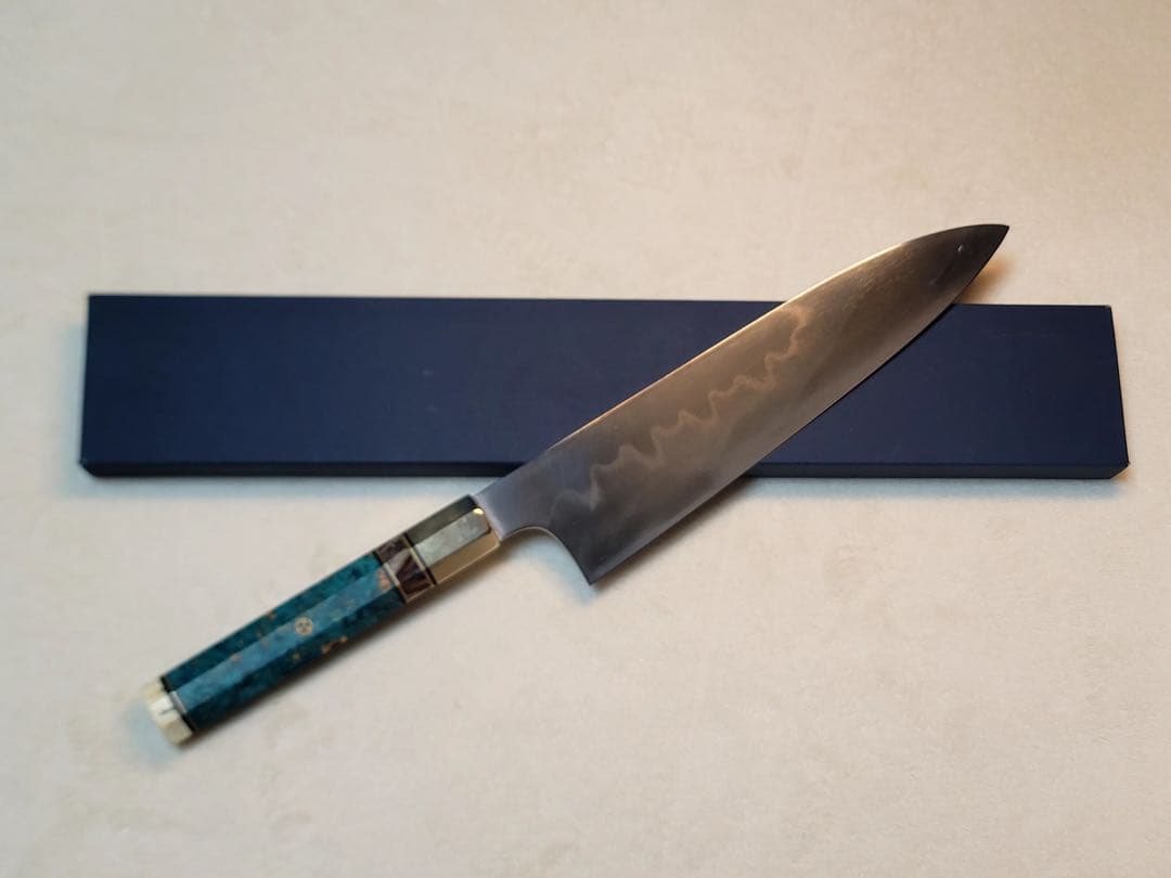 水野鍛錬　五代作　牛刀　水本焼　青二　240mm