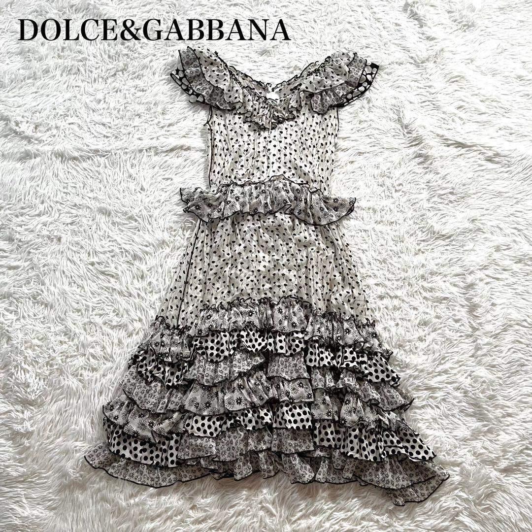 ドルチェアンドガッバーナ　　ドット　ティアード　ワンピース フリル　花柄